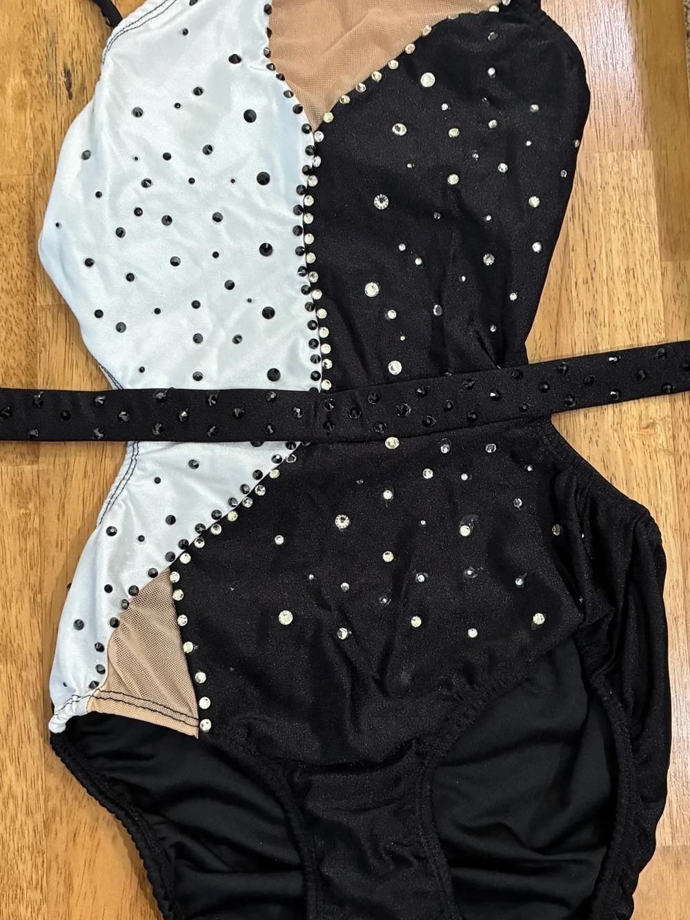 Black and White Crystal Embellished Dance Leotard